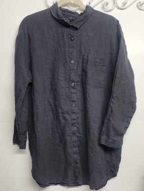 H&M Home Relaxed Button-Up Linen Shirt Dress in Charcoal Womens Sz L Minimalist